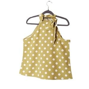 NFS NWT Lime Green White Pokadot Tie at the neck Sleeveless Top Size XL